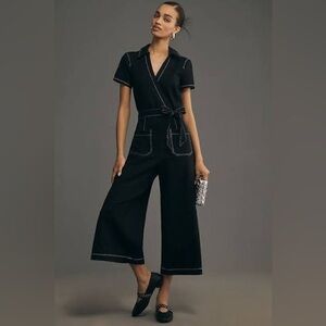 Maeve Wrapped Culotte Jumpsuit: Ponte Edition | Black | Size 6 | Anthropologie